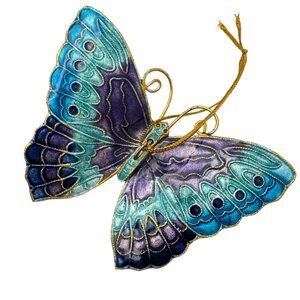 Enamel Butterfly Ornament Purple & Blue 3.5" Hanging Decoration